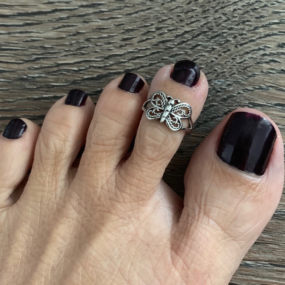Sterling Silver Filigree Butterfly Toe Ring, Silver Rings, Bug ring, Butterflies